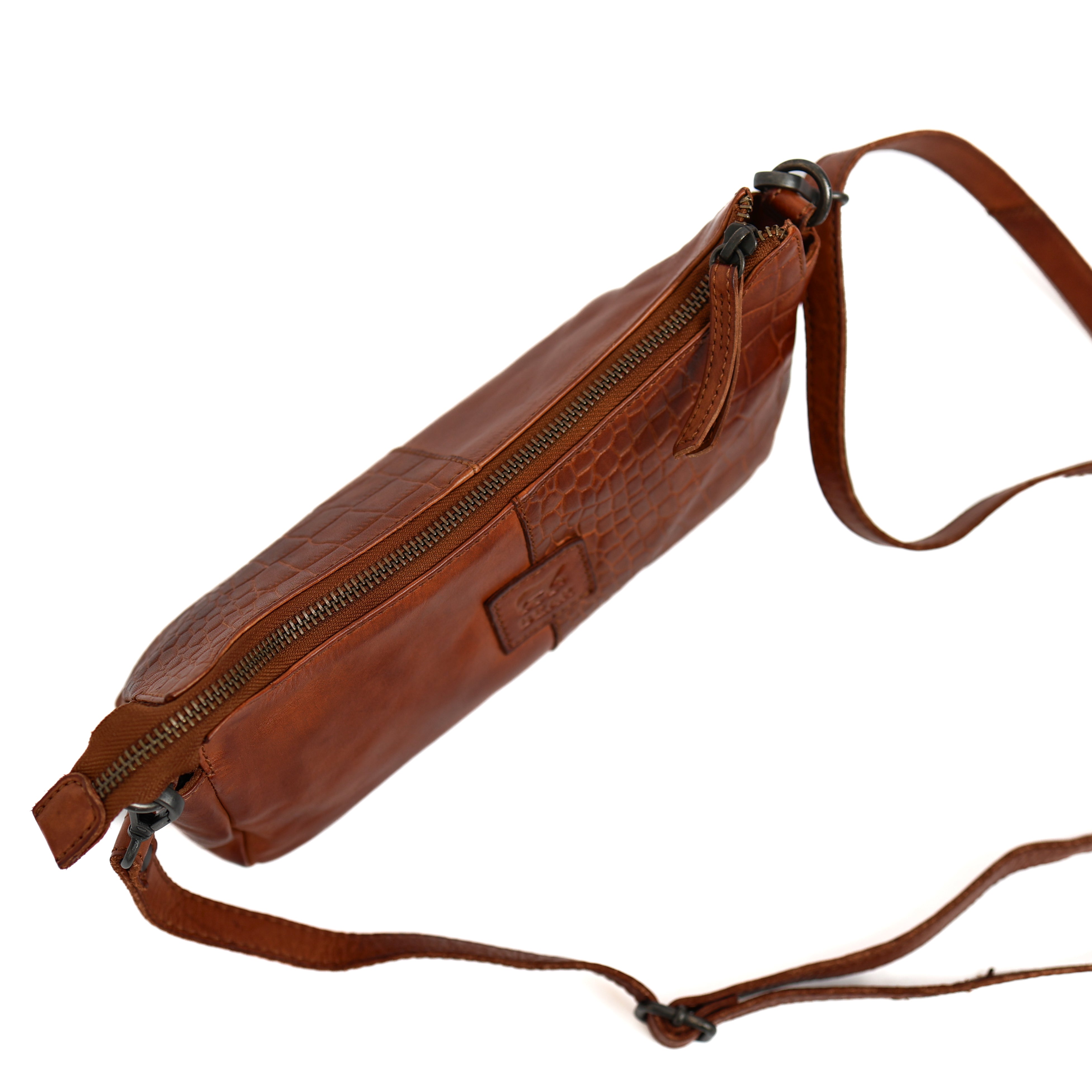 Klein schoudertasje 'Zeynep' cognac croco Cognac