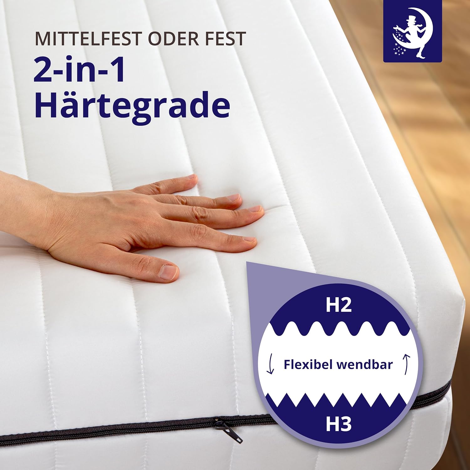 Mister Sandman Matratze 140 x 200 cm, Höhe 18 cm Kaltschaummatratze Orthopädische 7-Zonen Rollmatratze mit Oeko-TEX Zertifiziertem Waschbarem Matratzenbezug (H2/H3)