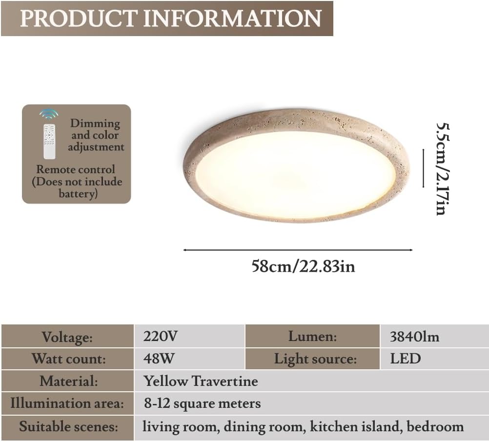 Japanische Wabi Sabi Stil Deckenlampe LED Gelbe Höhle Stein Schlafzimmer Deckenleuchte Mit Verstellbarer Farbtemperatur Nordische Wohnzimmer Studienzimmer Augenschutz Deckenleuchten(58cm)