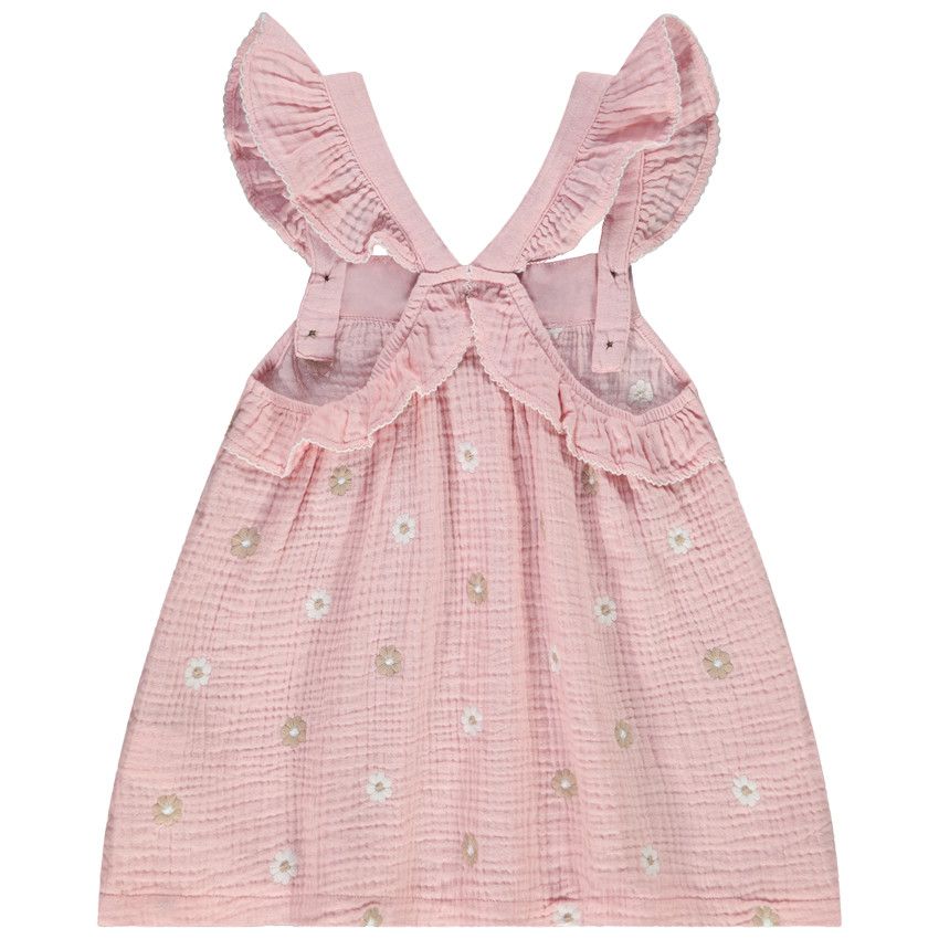 Tunique en gaze de coton avec fleurs brodées pour fille - Rose