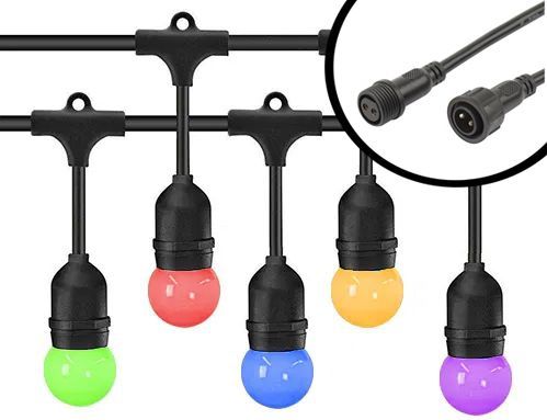 30m LED Prikkabel - IP65 Lichtsnoer Buiten - koppelbaar - inclusief 30x gekleurde E27 lampen - Incl. Stekker