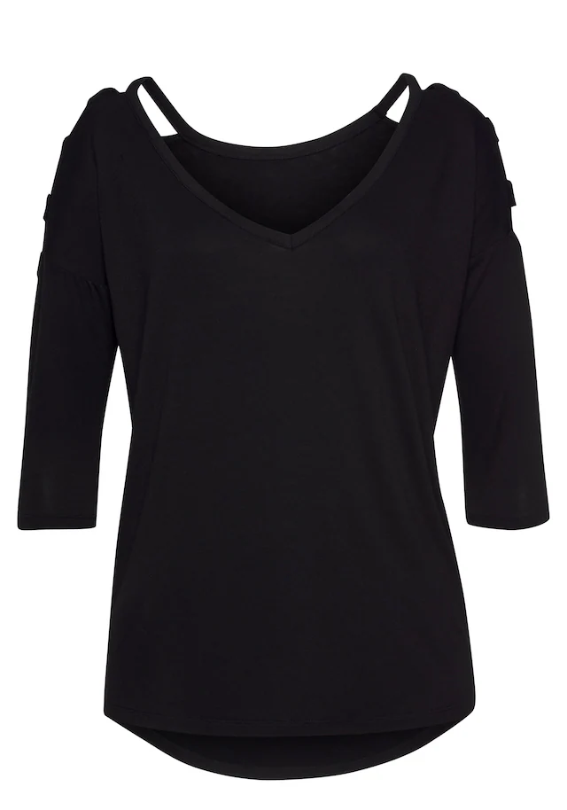 LASCANA 3/4-Arm-Shirt mit Cut-outs, raffiniertes Longsleeve, schulterfrei