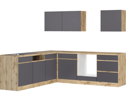 Held Furniture hoekkeuken zonder apparatuur PISA 240 cm grijs mat gedemonteerd omkeerbaar uitvoering 1112.6311