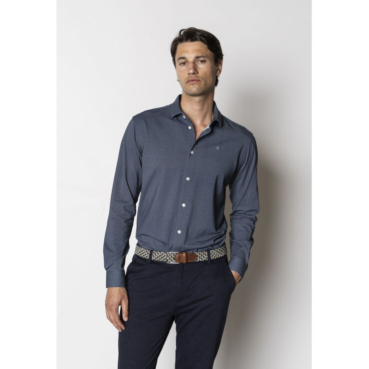 Clean Cut Copenhagen Clean formal aop stretch shirt L/S Navy/ecru