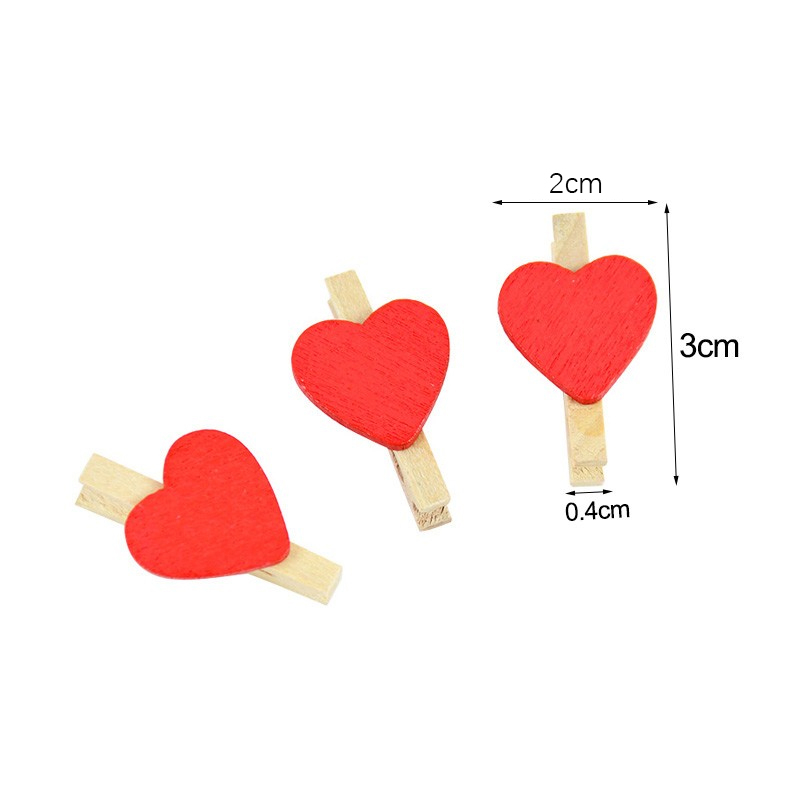 (50er Set) 3cm Mini Holz Klammern DIY Bastel Deko Wäscheklammern - Herz