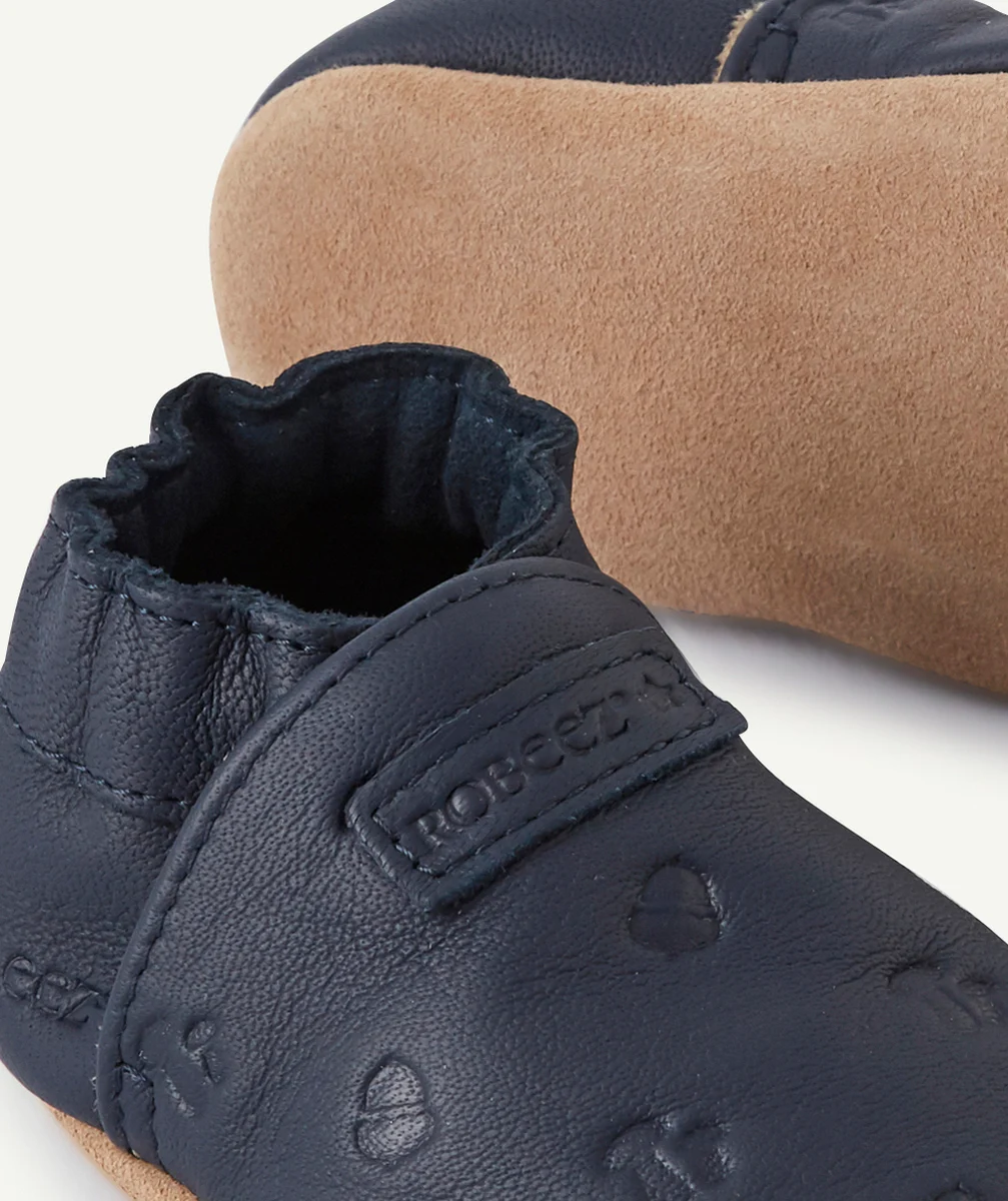 ROBEEZCHAUSSONS EN CUIR BLEU MARINE AVEC CHAMPIGNONS BÉBÉ