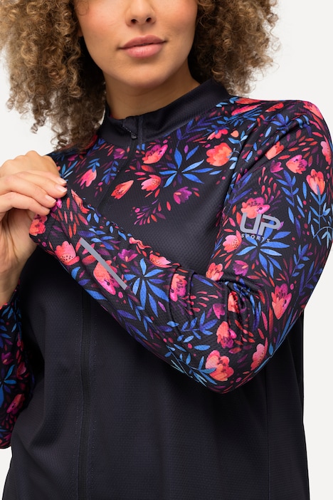 Radfahr-Trikot, Blumen, Slim, Stehkragen, Zipper, Langarm