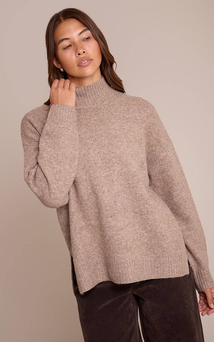 Taupe Synthétiquell En Maille Surdimensionné À Col Polo