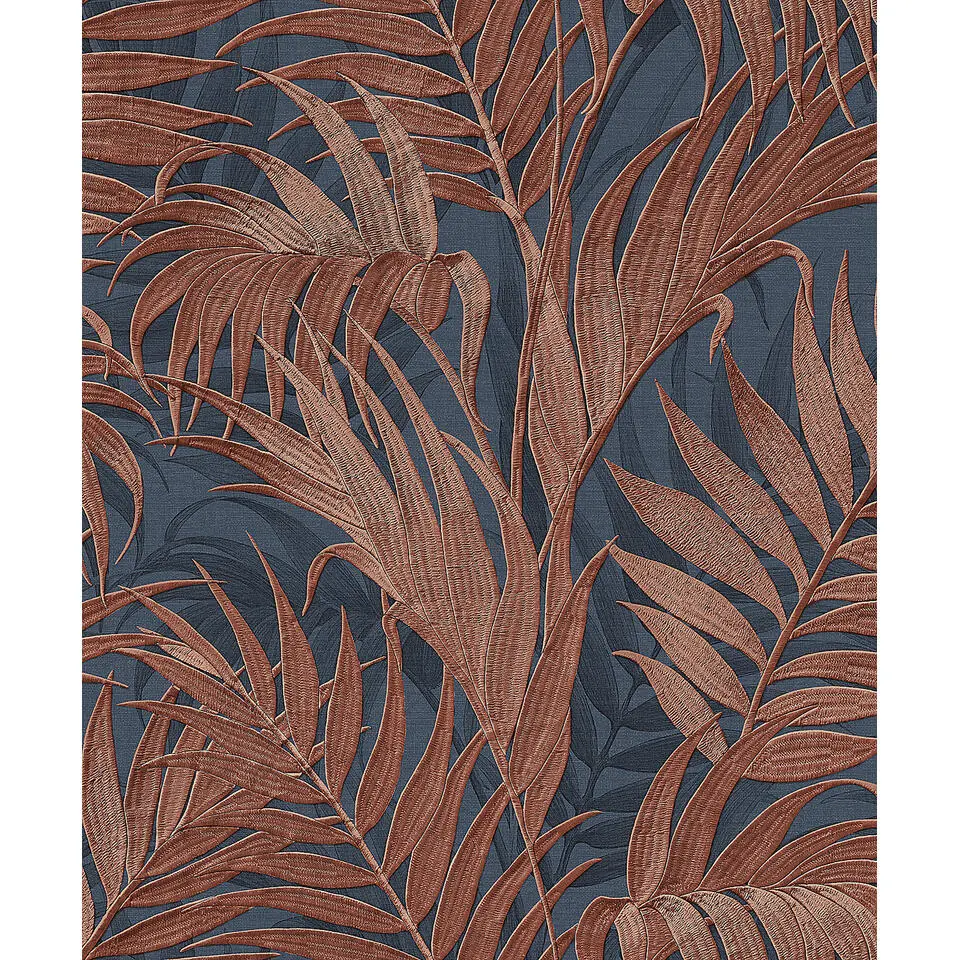 Dutch Wallcoverings - Grace Tropical palm leaf blue/copper - GR322109