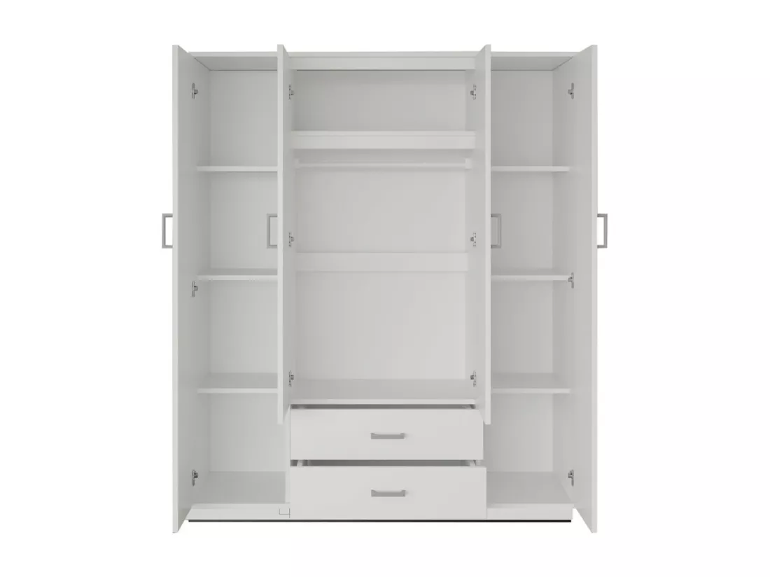 Armoire 4 portes avec 2 miroirs TOM – Dimensions H185 x L160 x P52 cm – Coloris blanc – Style design
