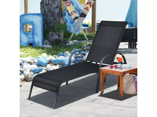 Chaise Longue de Jardin, Bain de Soleil Inclinable avec Dossier Réglable sur 5 Positions Transat de Relation avec Accoudoirs pour Plage, Jardin, Balcon, Piscine