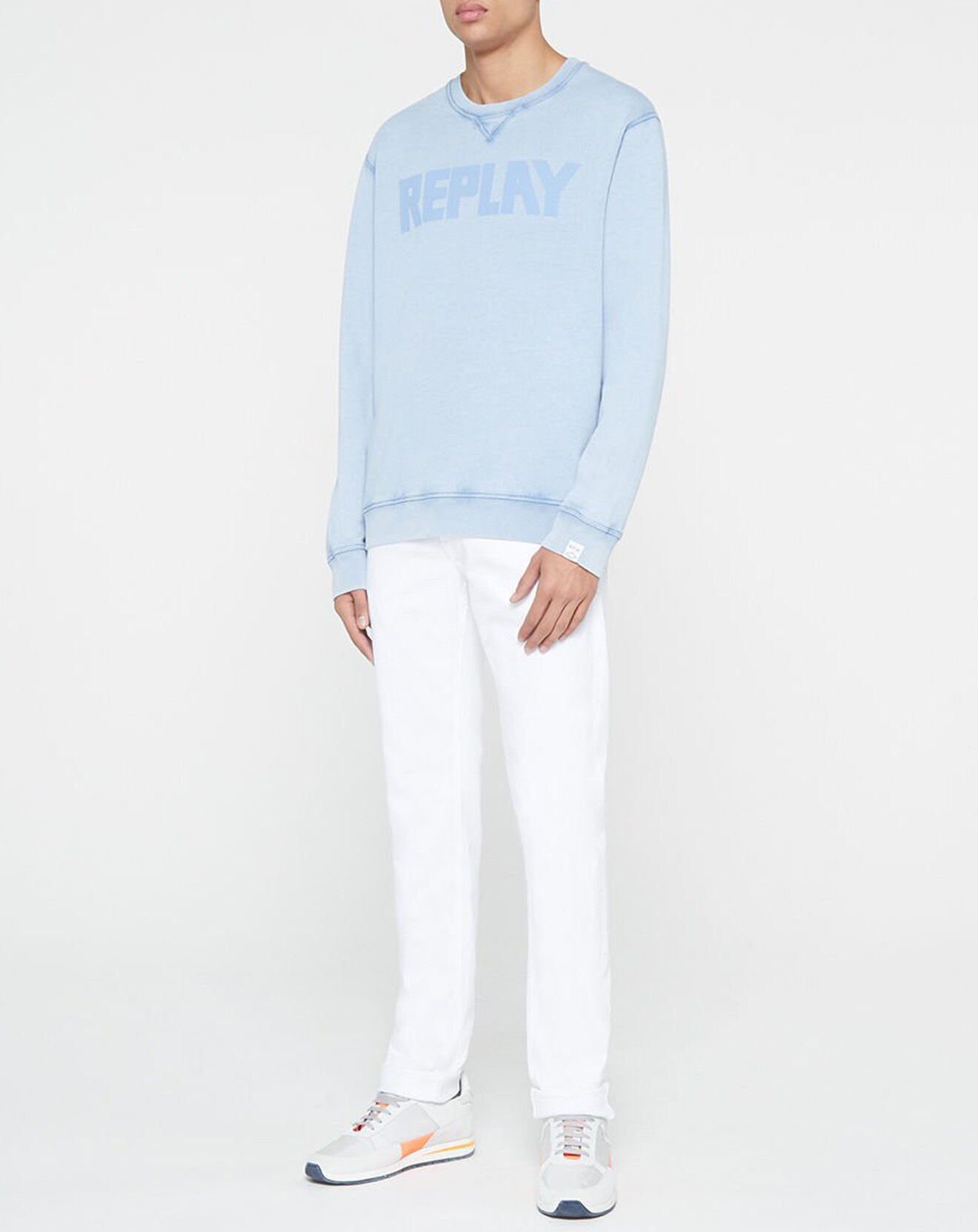 Replay Sweat 100% Coton Bio logo central bleu ciel
