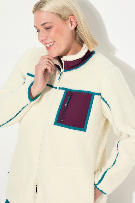 Teddy-Fleecejacke, Stehkragen, 2-Wege-Zipper