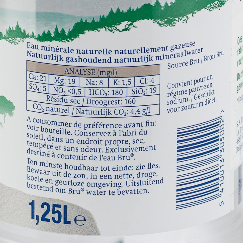 Eau gazeuse Bru 1,25 L - 6 bouteilles