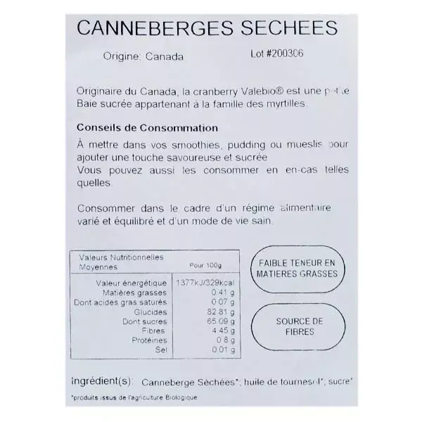 Valebio Cranberry Bio 170g