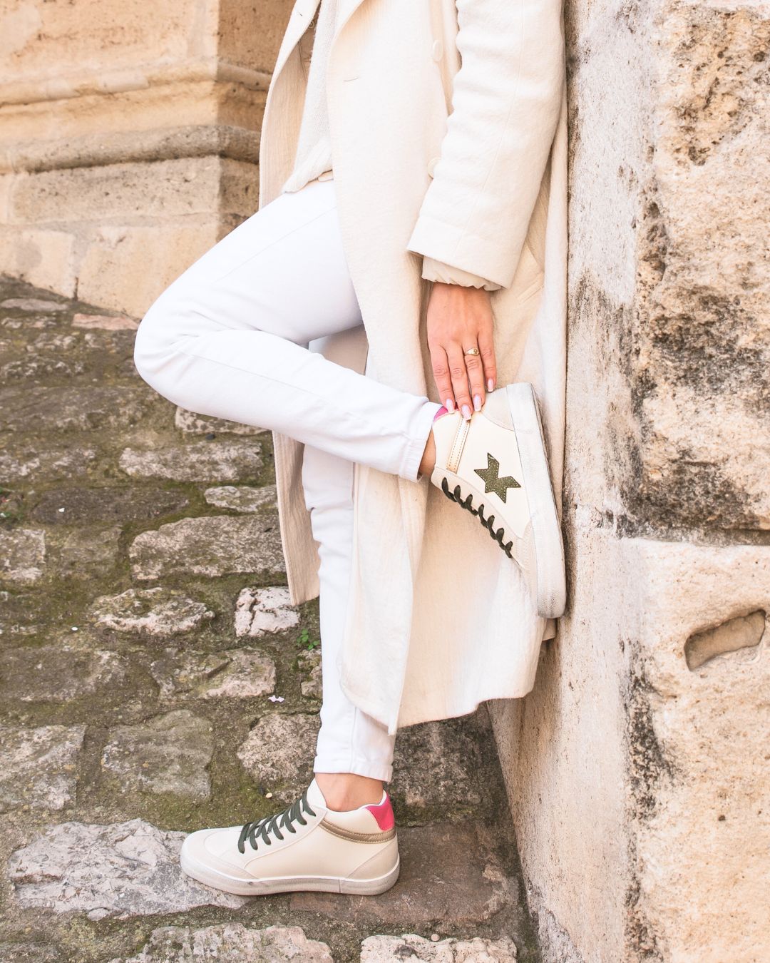 Basket femme blanche montante à lacets étoile - Prisca