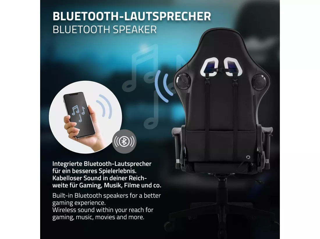 Chaise de jeu ergonomique avec LEDs fauteuil de bureau noir avec bluetooth boxes