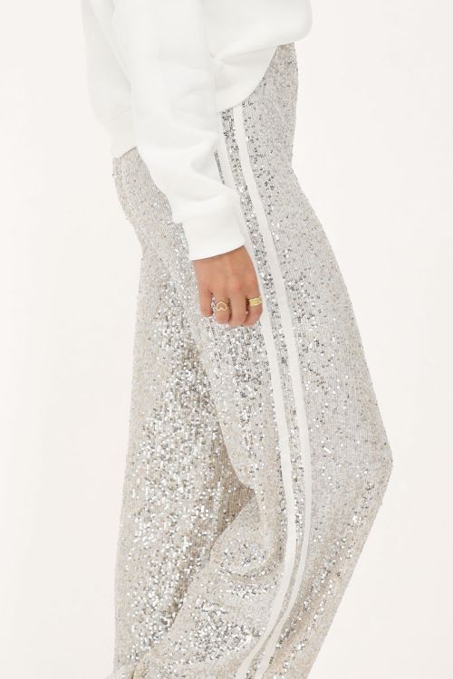 Wide leg broek met pailletten & tapes