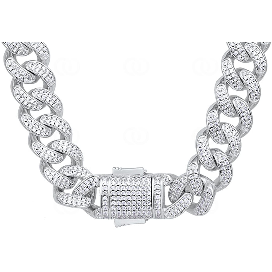 12mm Cuban Link Panzerkette 925 Silber mit Zirkonia
