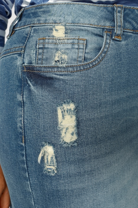 Jeansrock, Straight Fit, geschnittener Saum, Destroy-Effekte, 5-Pocket