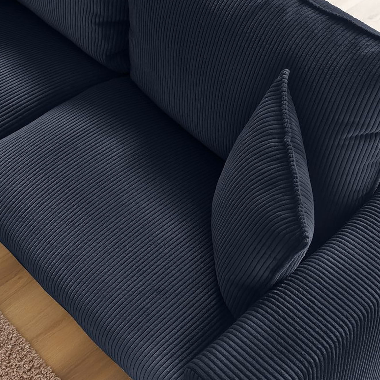 Bobochic Canapé droit convertible express en Velours côtelé 3 places Augustin bleu foncé - 205x96x97 cm