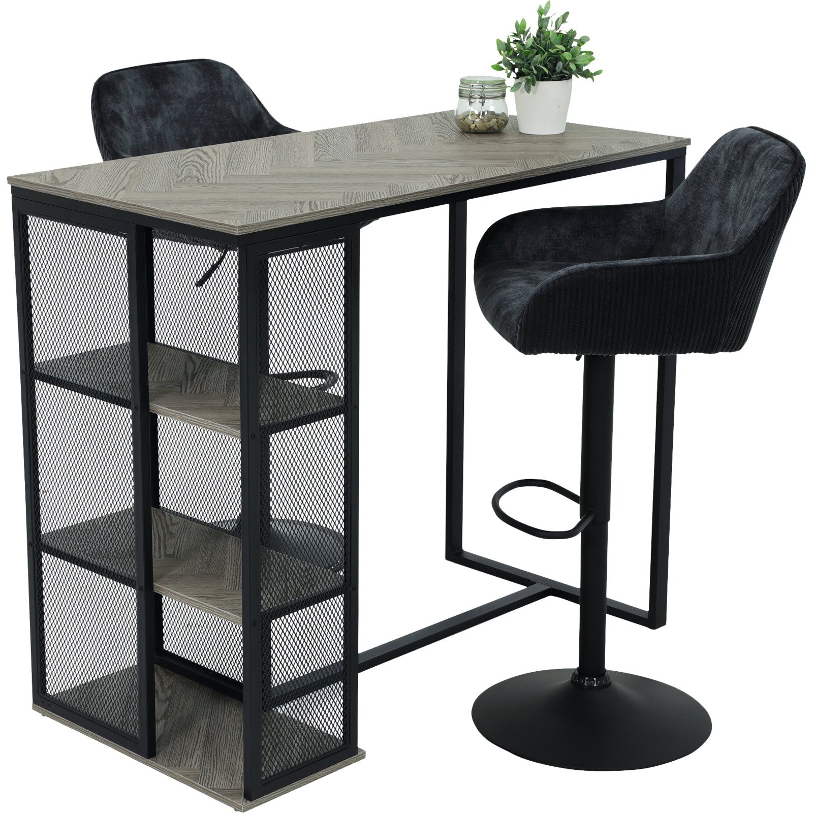 Bartisch Klara Dekor Fischgrät-Optik grau, 120 x 102,5 x 60 cm
