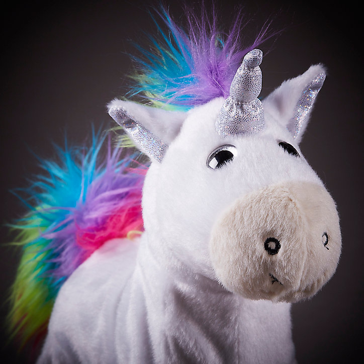 Peluche animée et musicale licorne blanc et arc en ciel
