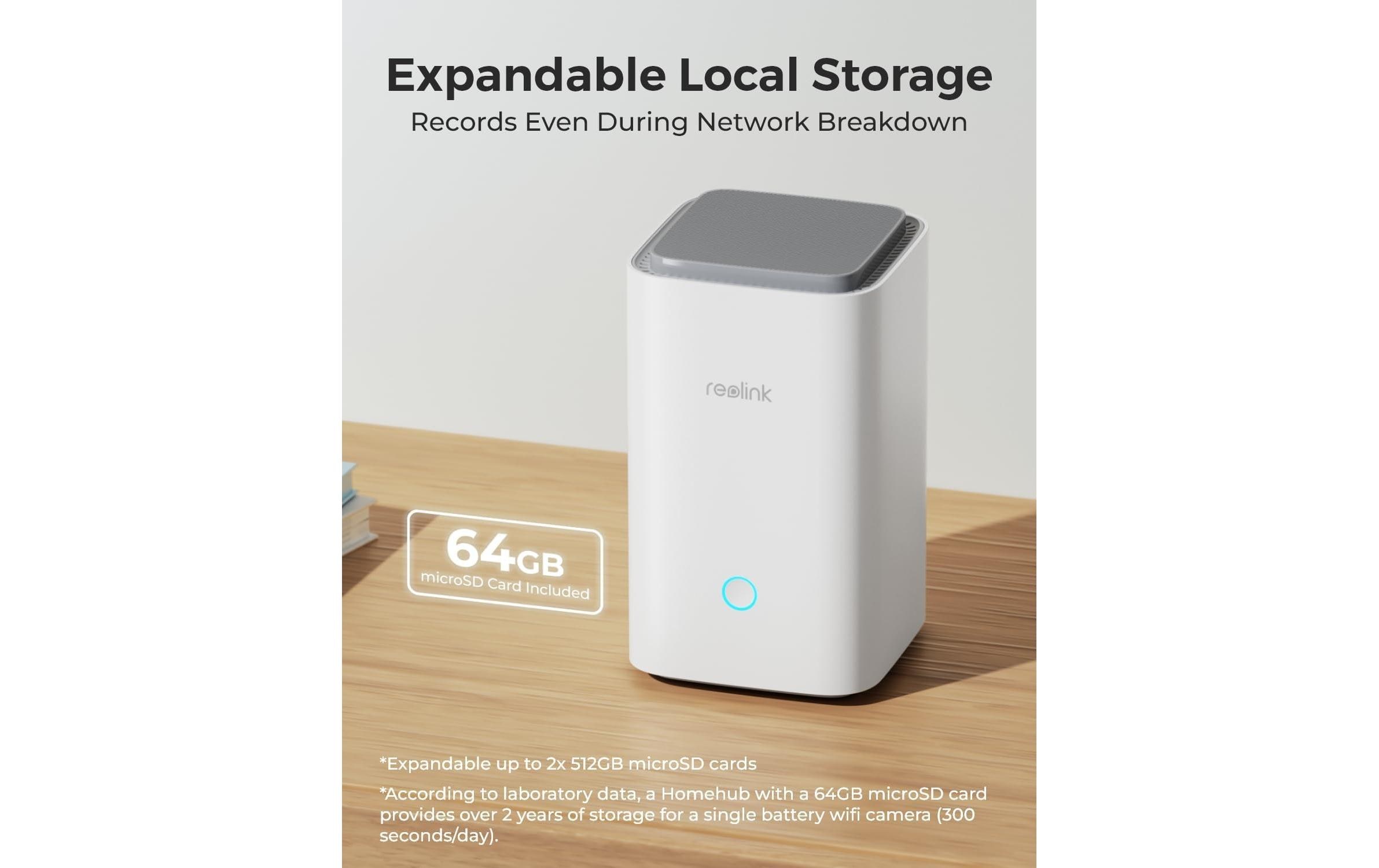 Hub 1 für Multi-Geräte Verwaltung & 64GB, WeissKabelloses Sicherheitssystem mit verschlüsseltem lokalem Speicher & Multi-Geräte Verwaltung inkl. 64GB Micro SD Karte