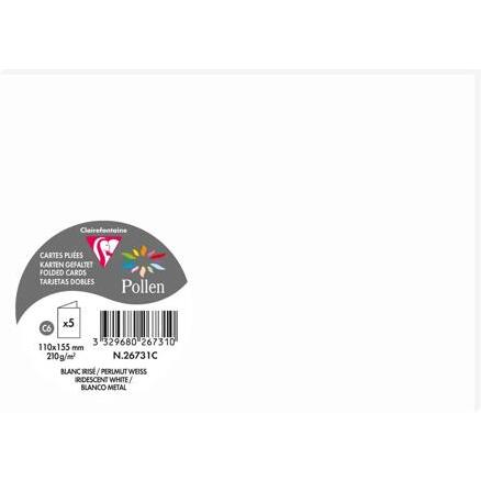 Paquet de 5 cartes pliées Pollen 110x155mm 210g/m2 - Blanc irisé