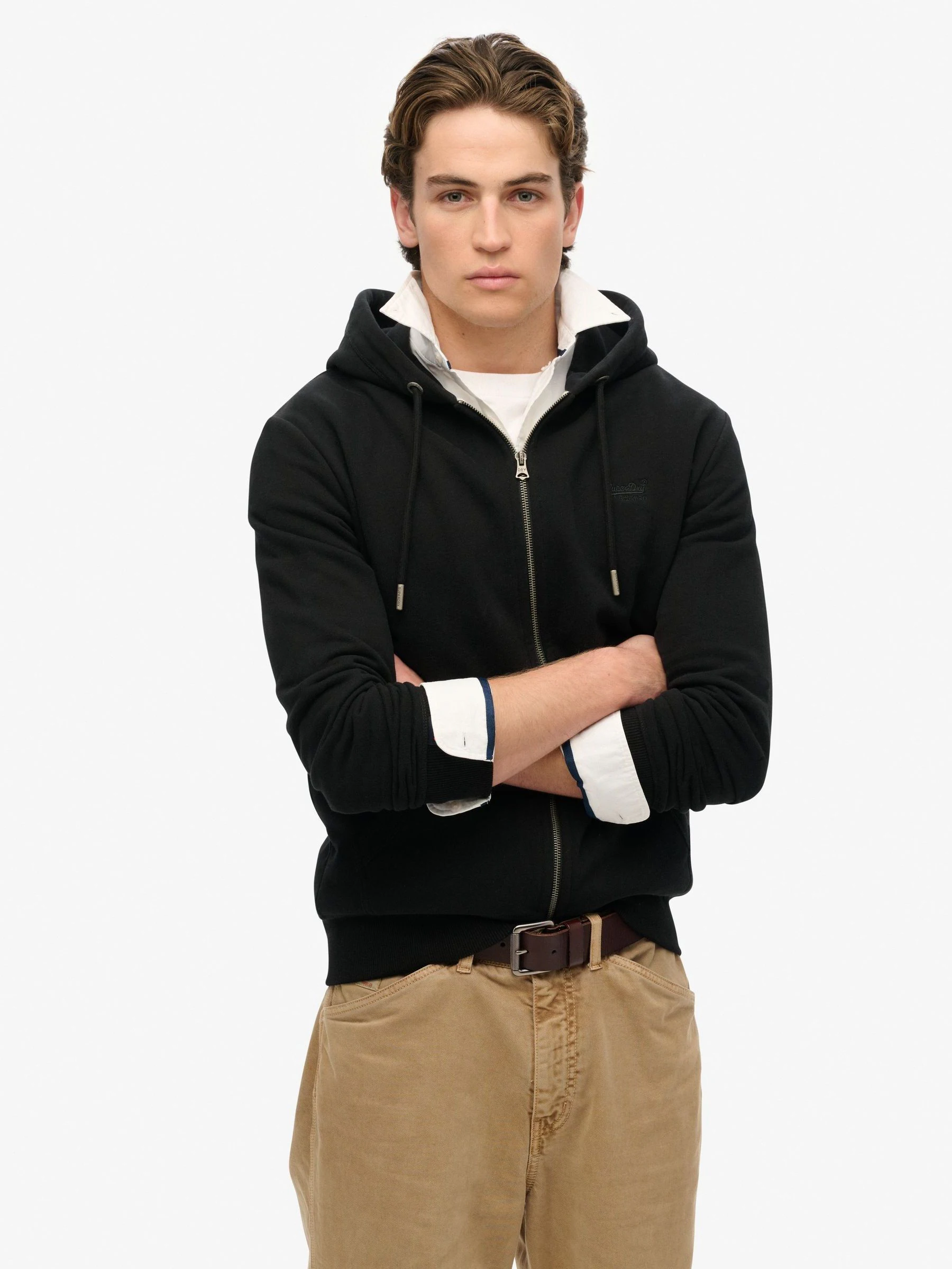 Zwart - Superdry Essential hoodie met logo en halve rits met geborstelde voering