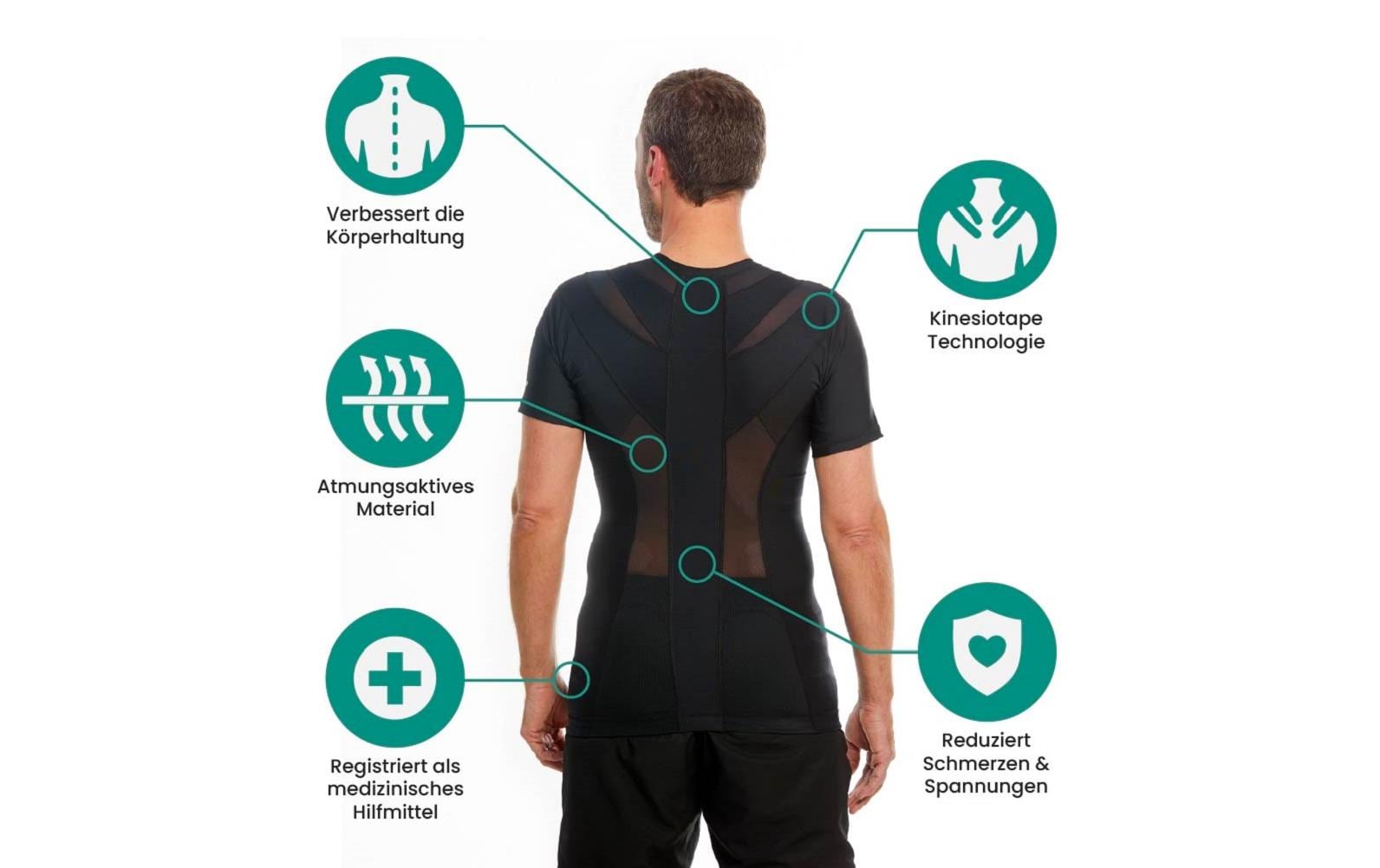 Posture Shirt 2.0 Herren schwarz M<br>Ergonomisches Haltungsshirt für eine gute Körperhaltung