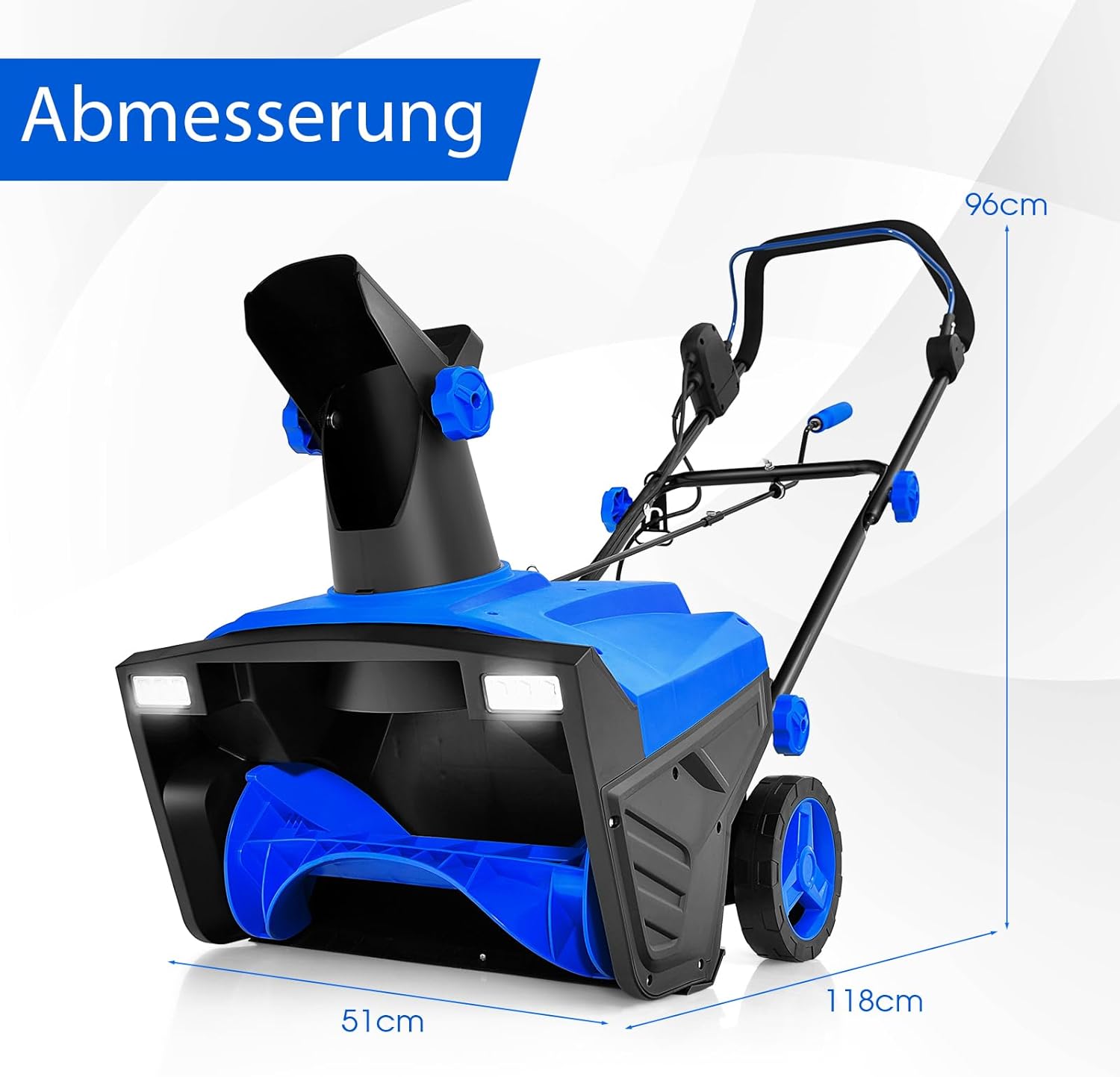 GOPLUS Elektrische Schneefräse mit LED-Scheinwerfern, 180° drehbarem Auswurfkanal, 50 cm Arbeitsbreite, 25 cm Arbeitshöhe, 9 m Auswurfweite, Schneeschieber mit Motor, für Auffahrt & Terrasse (Blau)