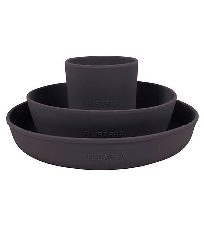 Filibabba Geschirr-Set - Silikon - 3 Teile - Stone Grey