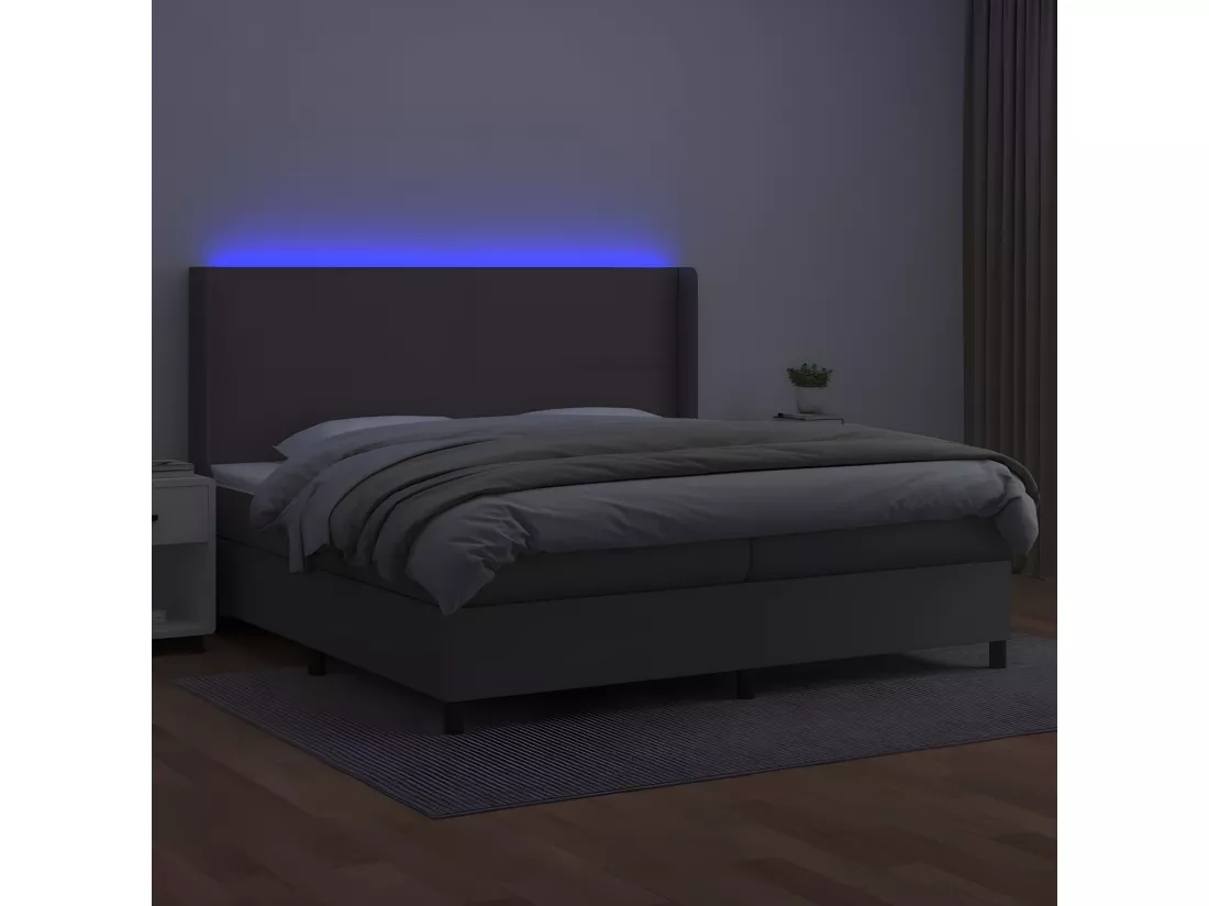 Sommier tapissier et matelas et LED Gris 200x200 cm Similicuir