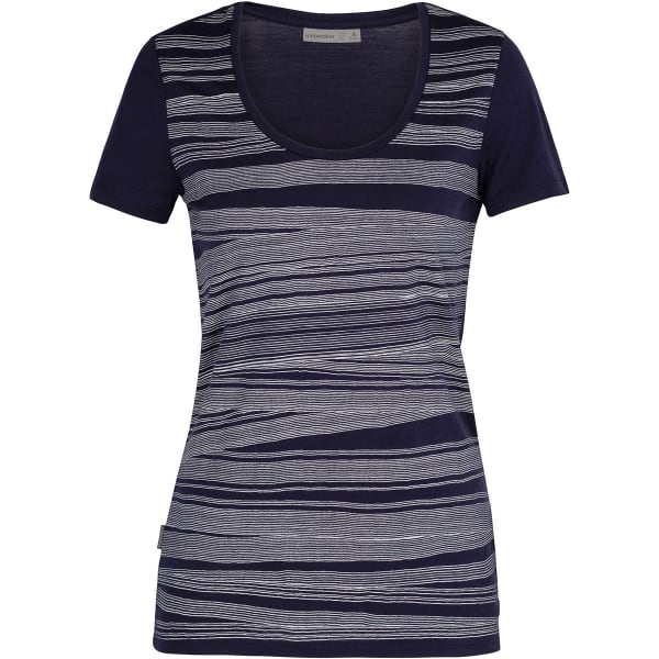 T-shirt randonnée ICEBREAKER W TECH LITE SS SCOOP 1000 LINES MIDNIGHT NAVY
