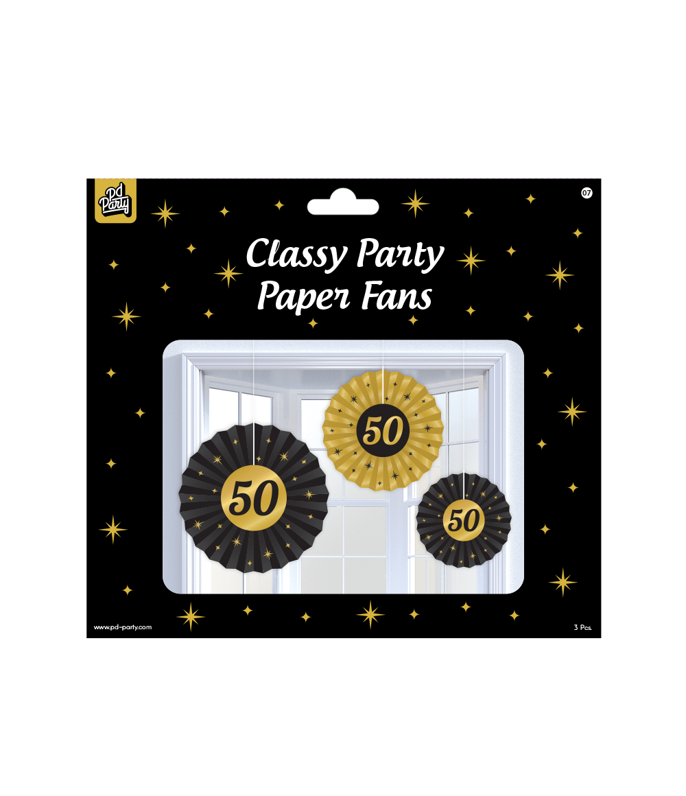 Papieren Waaiers 50 Jaar Set 20-40cm 3-delig
