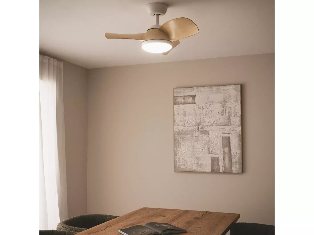 Ventilateur de Plafond Silencieux Poros 35W 76cm Motor DC Bois Télécommande Avec lumière Non Blanc