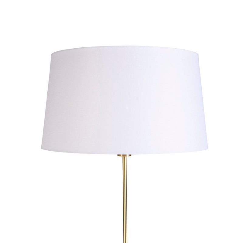 QAZQA - Moderne staande lamp goud I messing I messing met witte linnen kap 45 cm - Feest I Woonkamer I Slaapkamer - Rond staal I Langwerpig I Cilinder - LED-compatibel E27