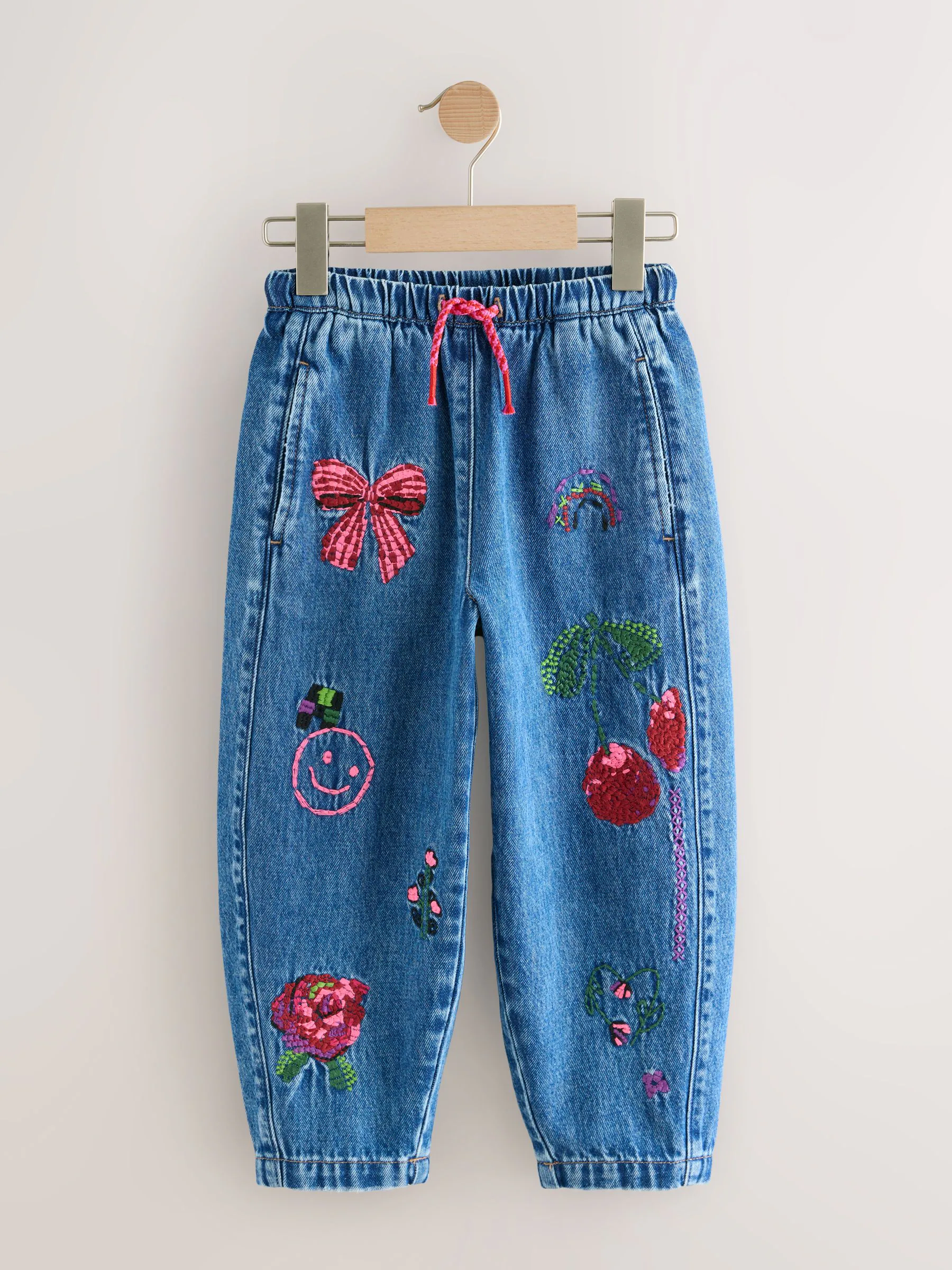 Donkerblauw - Embroidered Pull On Barrel Jeans (3-16yrs)