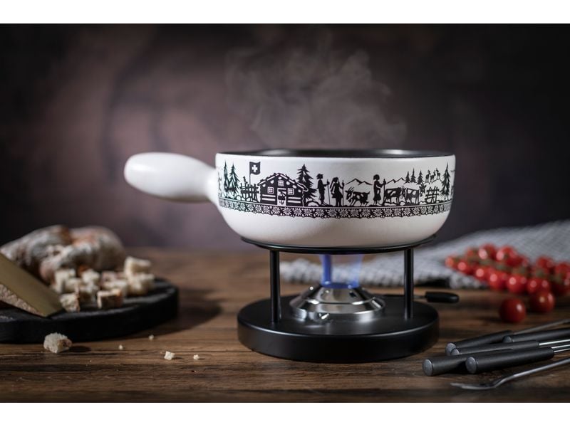 Kuhn Rikon Käsefondue-Set Induktion Alpweide 8 Teile, Schwa Käsefondue-Set für 4-6 Personen