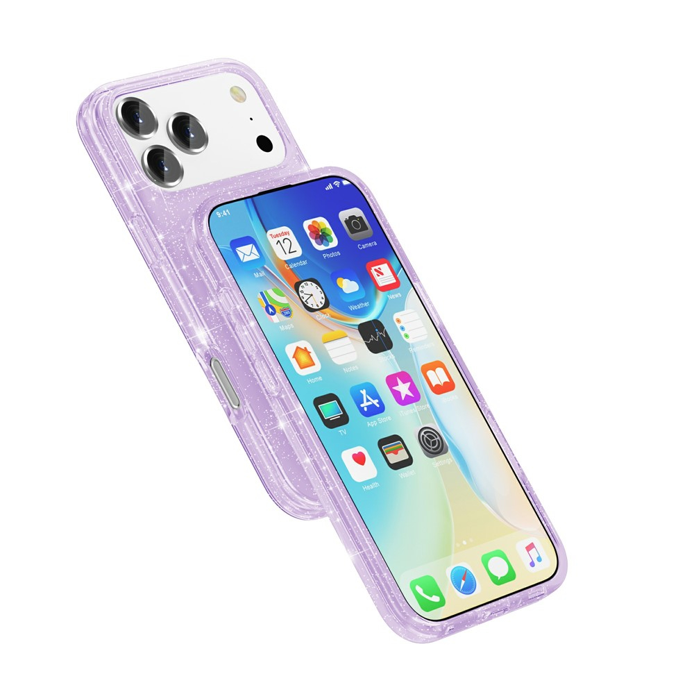 iPhone 17 Pro Max Hybrid Hardcase Schutzhülle im Glitzer Design - Lila / Transparent