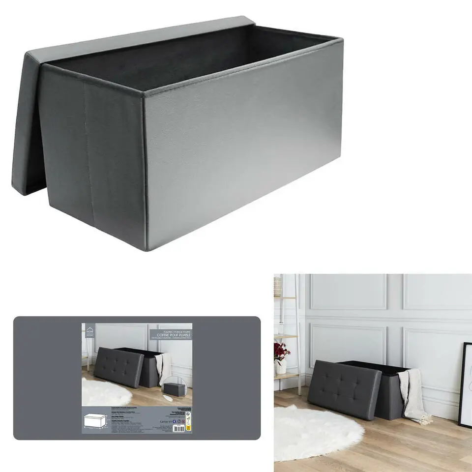 Home Deco Poef Eccense - opbergbox - grijs - 76 x 38 cm