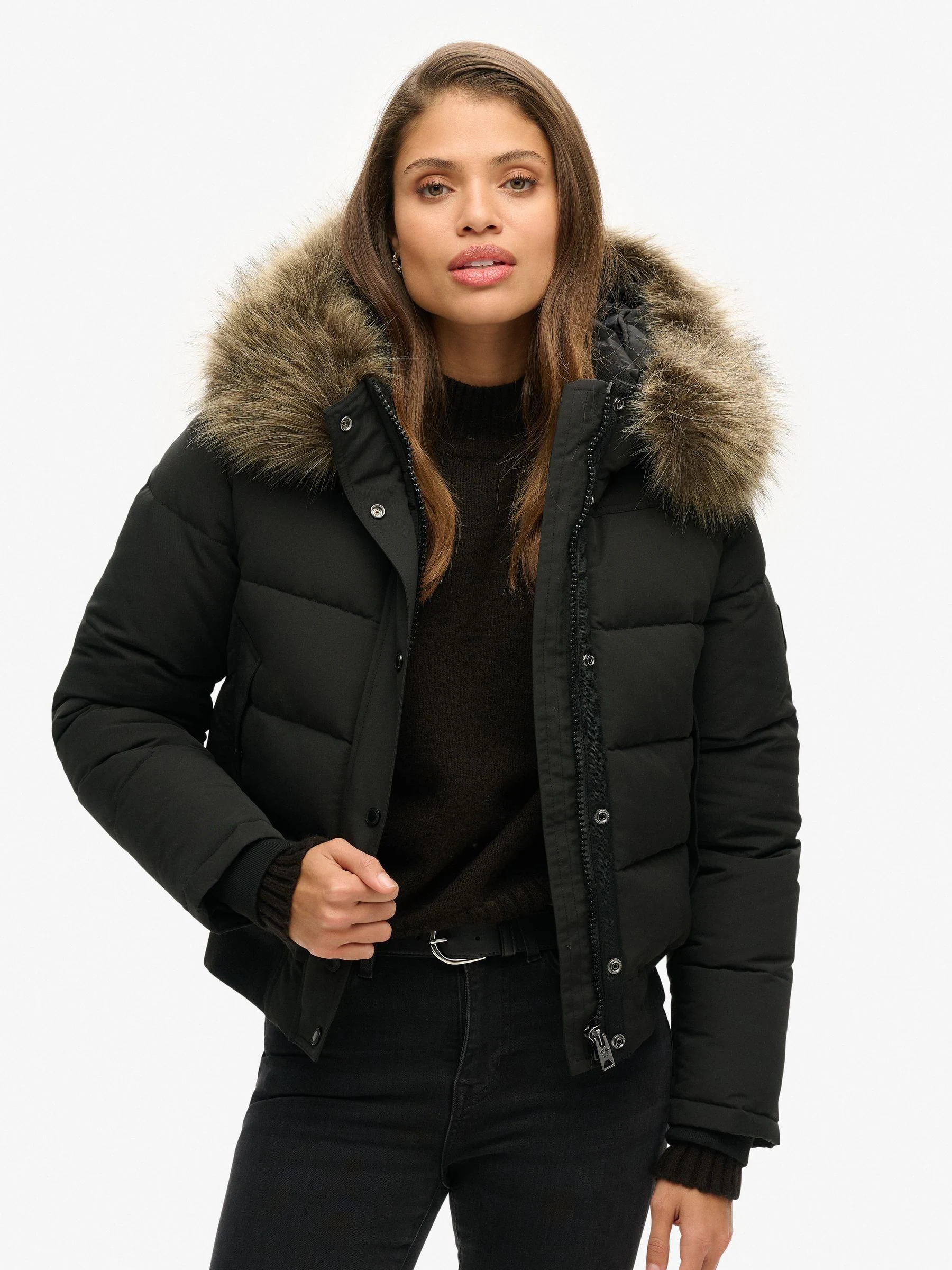 Zwart - Superdry Everest bomberjack met capuchon