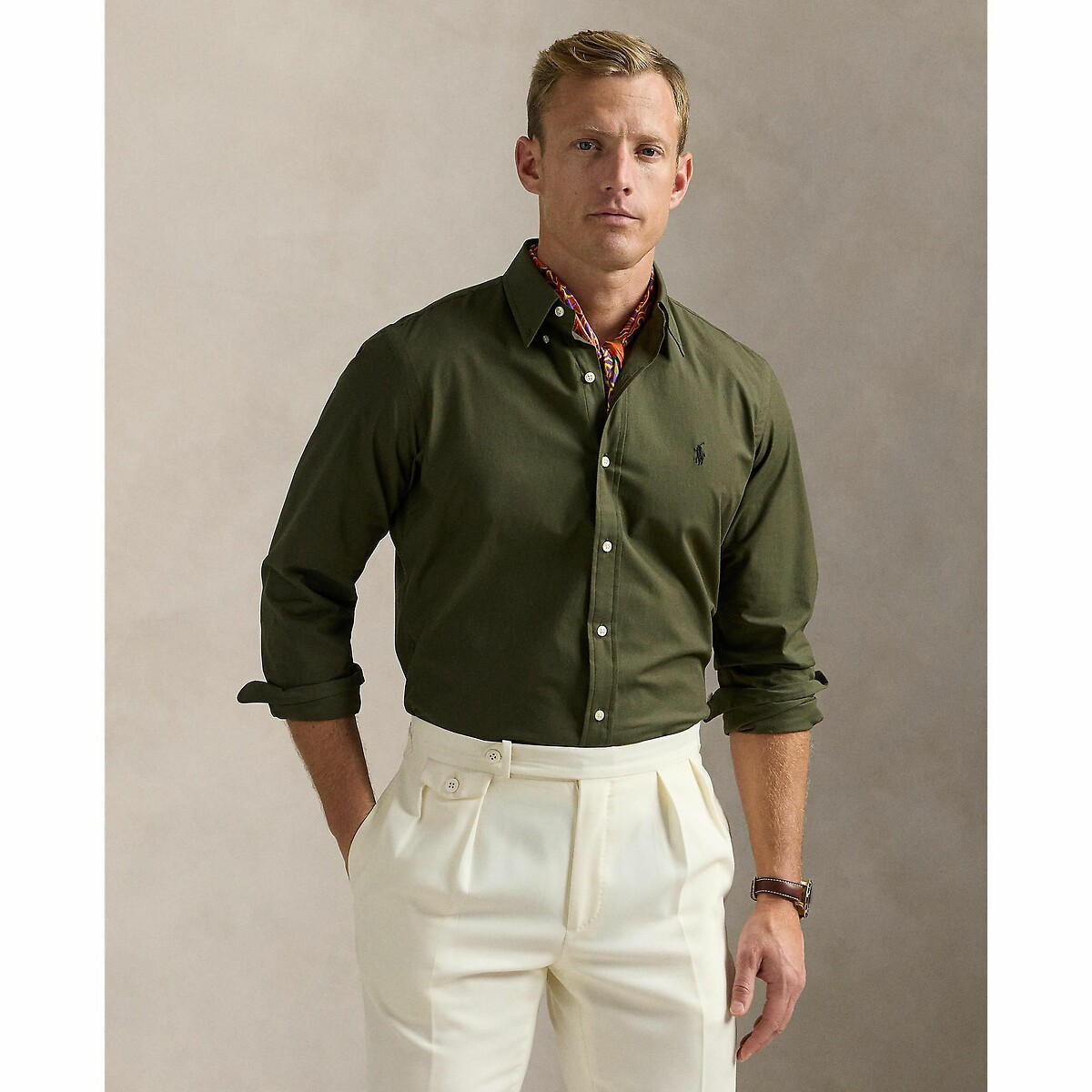 POLO RALPH LAUREN<br>Camisa de popeline elástica, corte slim