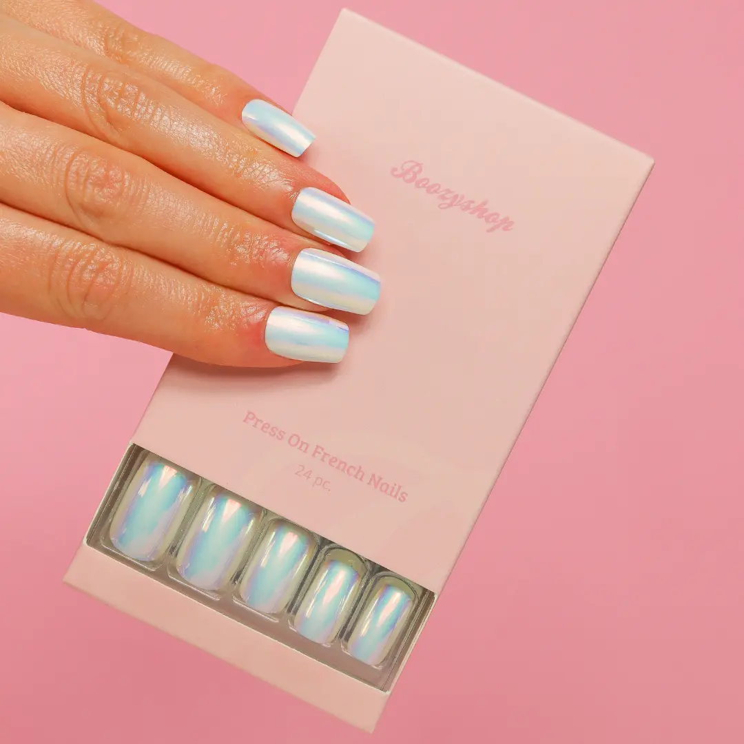 Press On French Nails Metallic Pearlescent