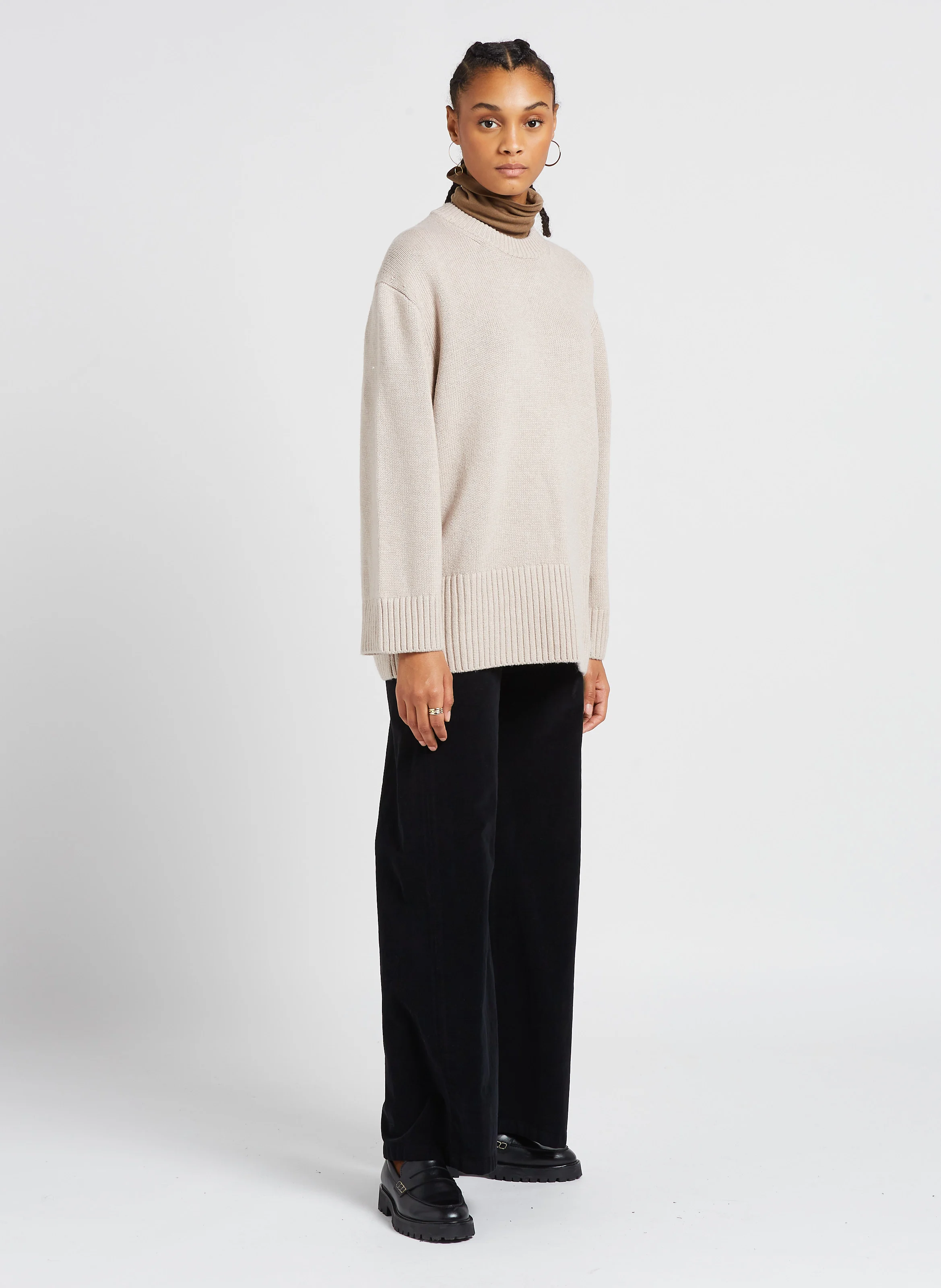 ELIETTE - Pull col rond en laine mélangée | Beige