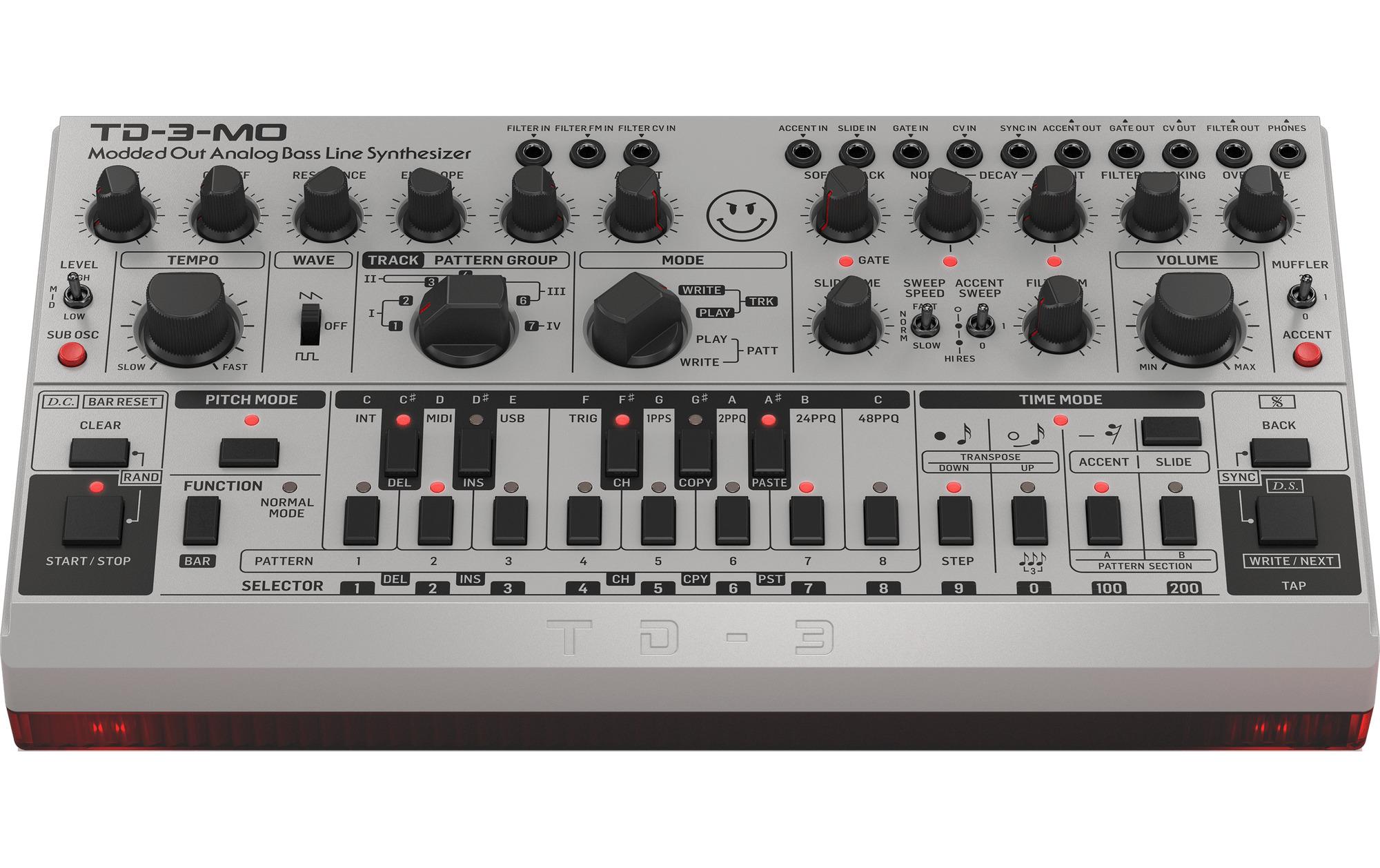 Synthesizer Analog Bass Line Synthesizer TD-3-MO-SR Silber<br>Synthesizer mit MIDI-steuerbarem Sub-Harmonics-Oszillator