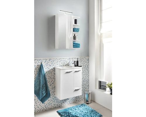 Wastafelonderkast van Möbelpartner Matteo, BxHxD 50 x 60 x 25 cm, wit front, met witte keramische wastafel