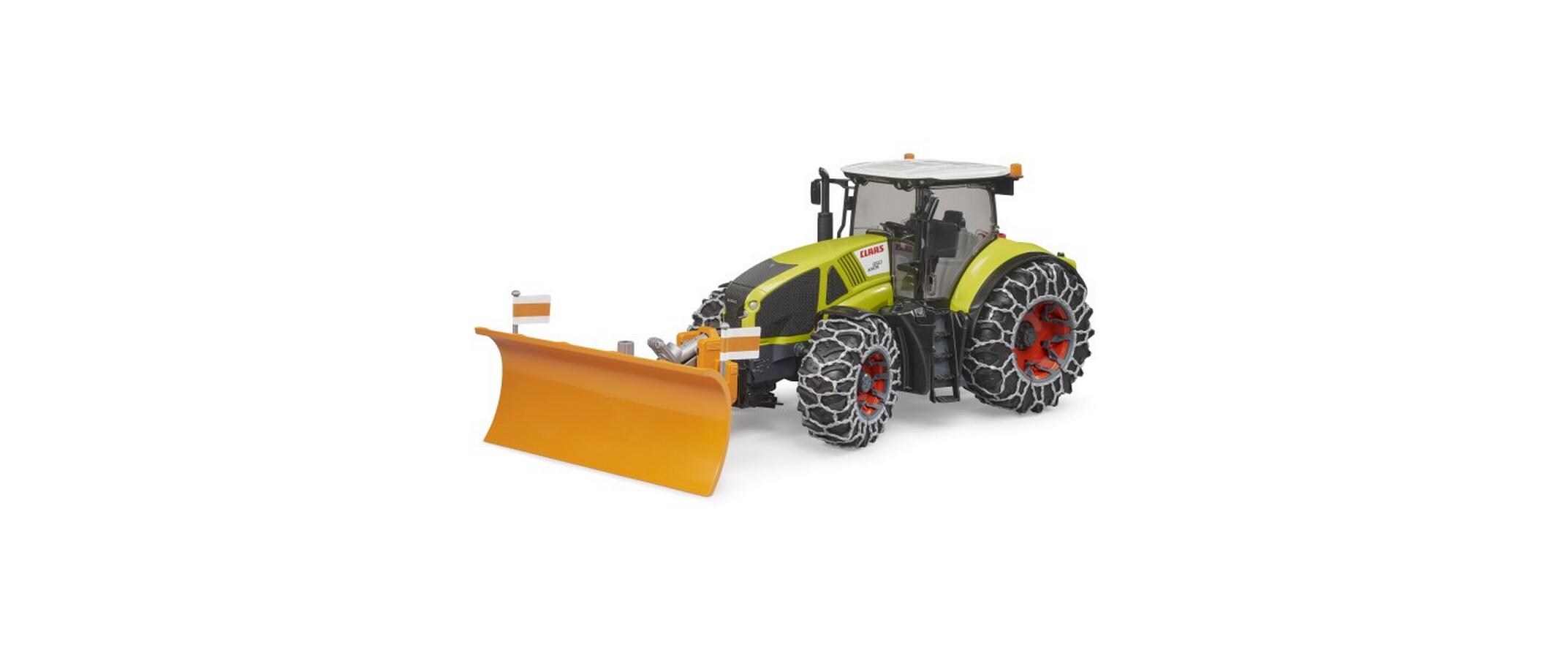 Traktor Claas Axion 950 mit Schneeketten und RäumschildLandwirtschaftsfahrzeug Claas Axion 950