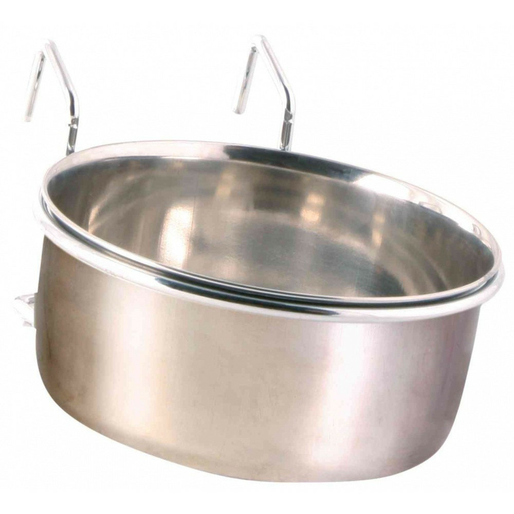 Mangeoire acier inoxydable avec support 600 ml ø12 cm pour oiseaux.